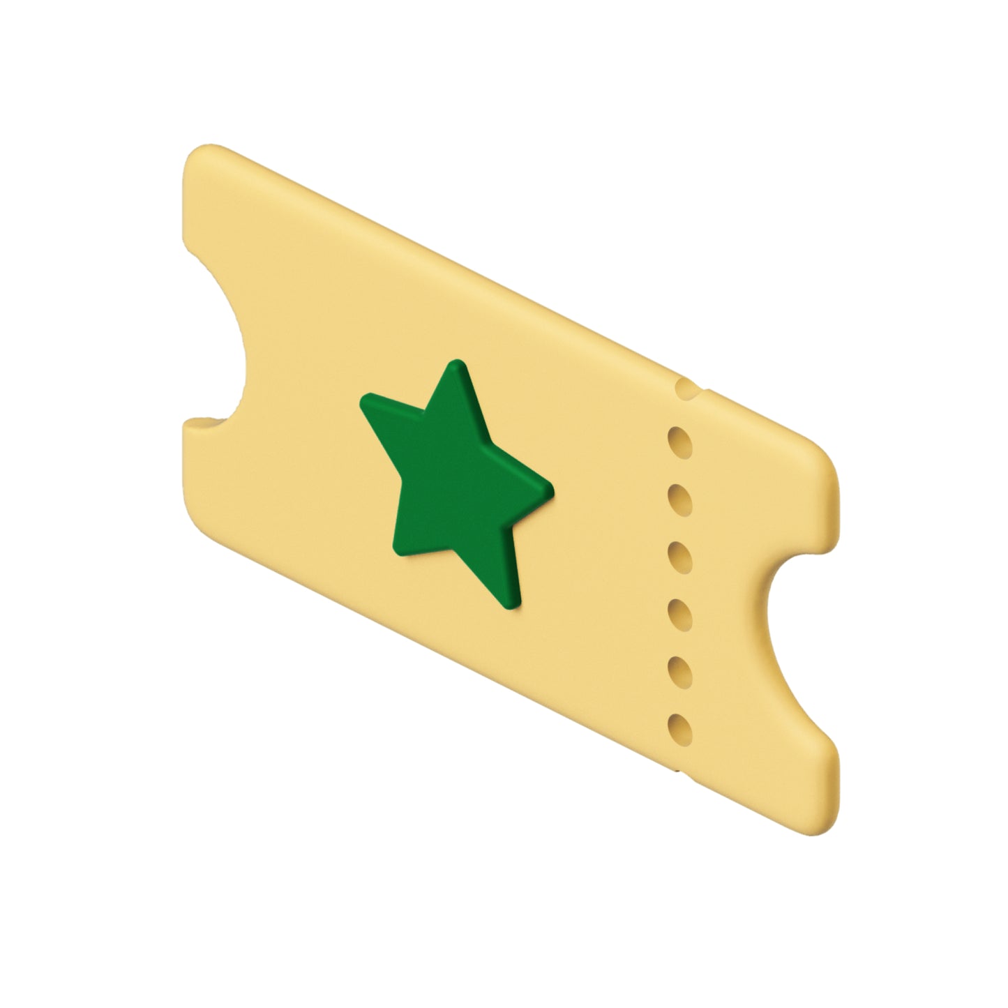 A yellow ticket for The Graceful Stem Family Flower Bar by Event, featuring a green star in the center and perforated right edges, displayed on a white background.